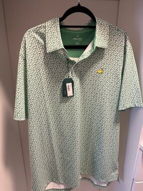 Masters 2025 Light Green Patterned Polo with Yellow Accent